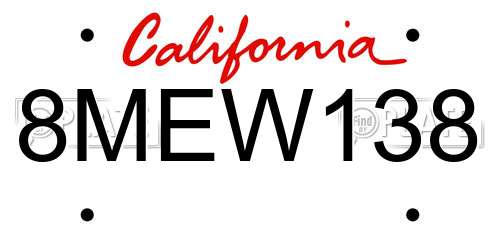 8MEW138 California License Plate