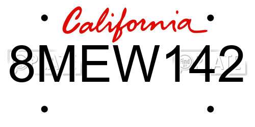 8MEW142 California License Plate