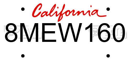 8MEW160 California License Plate