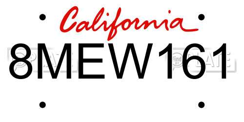8MEW161 California License Plate