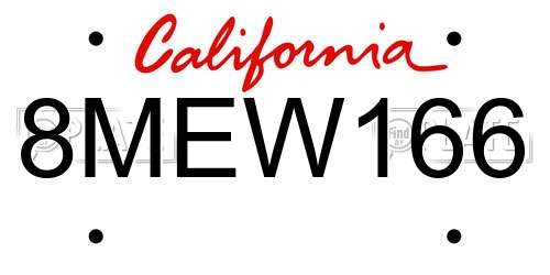 8MEW166 California License Plate
