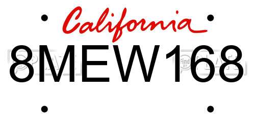 8MEW168 California License Plate