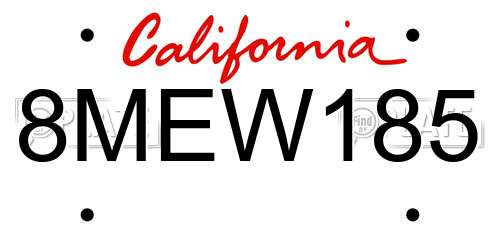 8MEW185 California License Plate