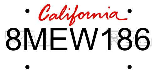 8MEW186 California License Plate