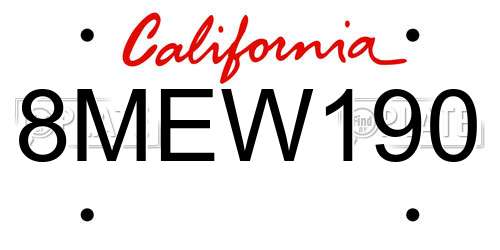8MEW190 California License Plate