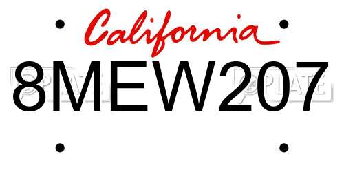 8MEW207 California License Plate