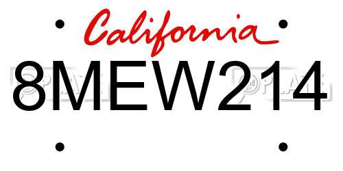8MEW214 California License Plate