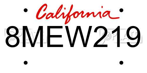 8MEW219 California License Plate