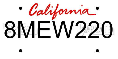 8MEW220 California License Plate