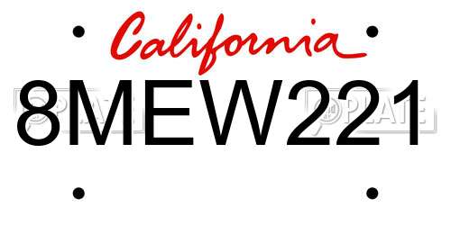 8MEW221 California License Plate