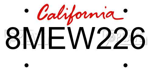8MEW226 California License Plate