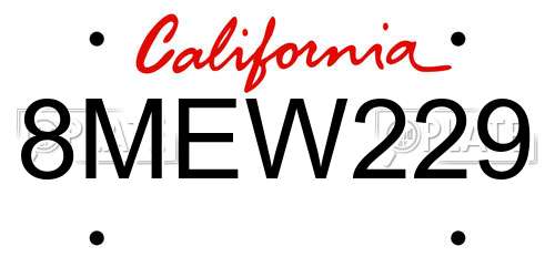 8MEW229 California License Plate