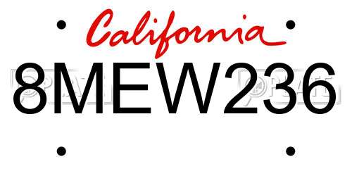 8MEW236 California License Plate