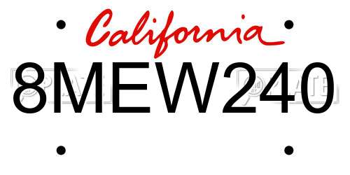 8MEW240 California License Plate