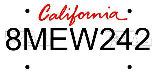 8MEW242 California License Plate