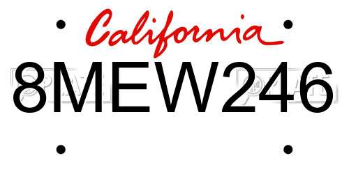 8MEW246 California License Plate