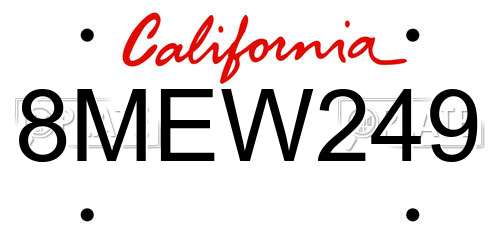 8MEW249 California License Plate