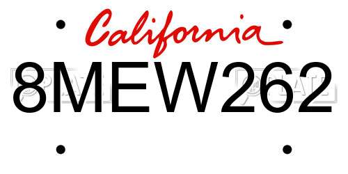 8MEW262 California License Plate