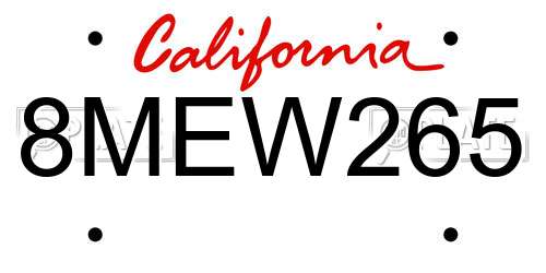 8MEW265 California License Plate