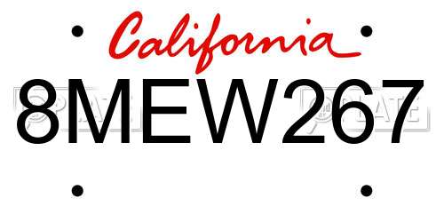 8MEW267 California License Plate