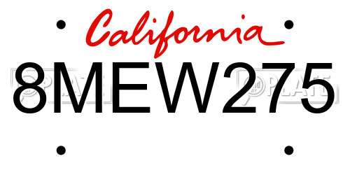 8MEW275 California License Plate