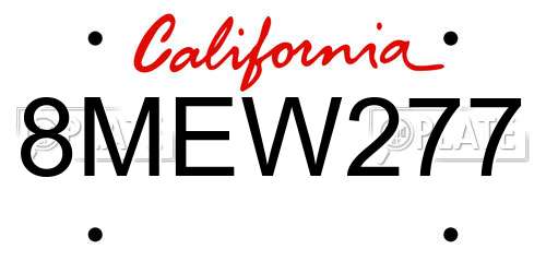 8MEW277 California License Plate