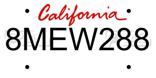 8MEW288 California License Plate