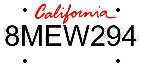 8MEW294 California License Plate