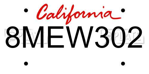8MEW302 California License Plate