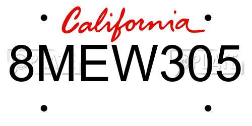 8MEW305 California License Plate