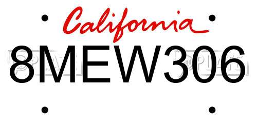 8MEW306 California License Plate