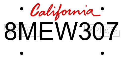 8MEW307 California License Plate