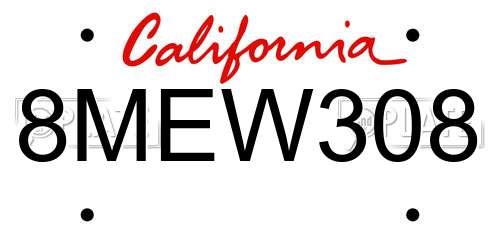 8MEW308 California License Plate