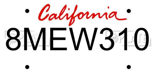 8MEW310 California License Plate