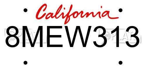 8MEW313 California License Plate