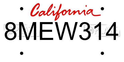8MEW314 California License Plate