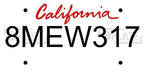 8MEW317 California License Plate