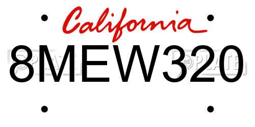 8MEW320 California License Plate