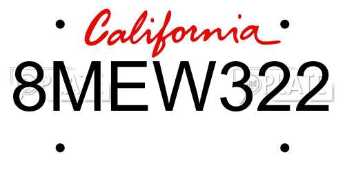 8MEW322 California License Plate