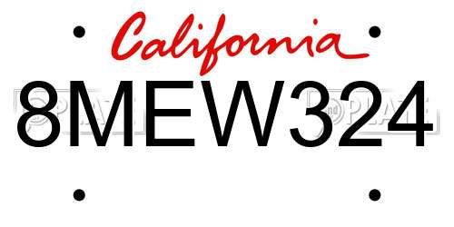 8MEW324 California License Plate