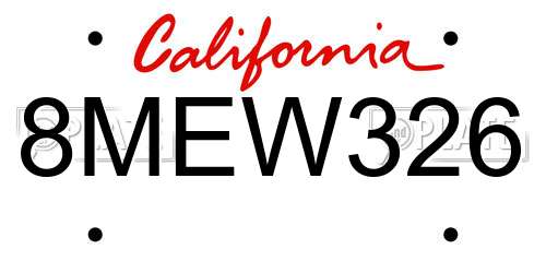 8MEW326 California License Plate