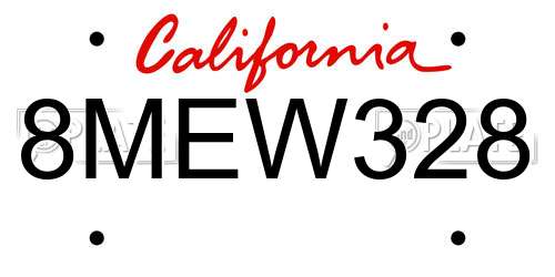 8MEW328 California License Plate