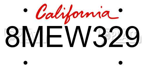 8MEW329 California License Plate