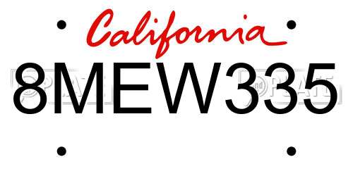 8MEW335 California License Plate