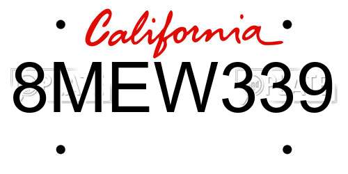8MEW339 California License Plate