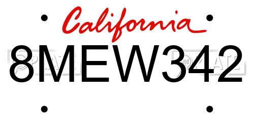 8MEW342 California License Plate