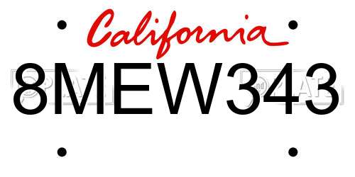 8MEW343 California License Plate