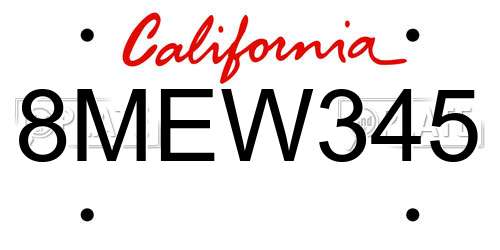 8MEW345 California License Plate