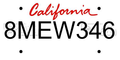 8MEW346 California License Plate