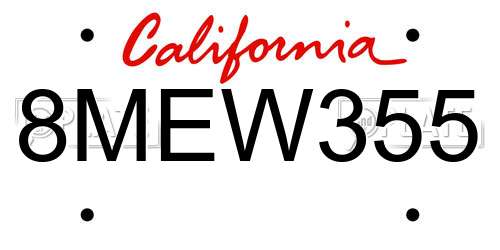 8MEW355 California License Plate